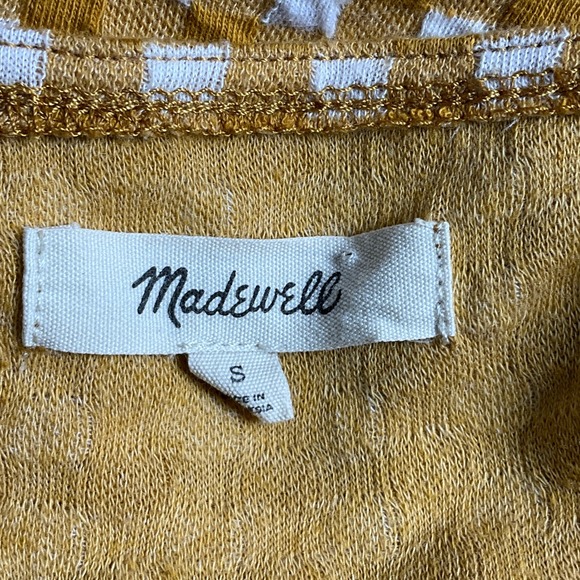 Madewell Gingham Square Neck Peplum Top Mustard Yellow White Size S Cottagecore - Picture 3 of 7